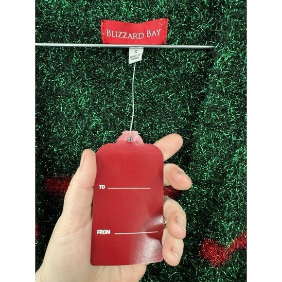 Blizzard Bay Christmas Sweater Women Small Green Holiday Sequin Bow Eyelash Knit - Picture 5 of 10